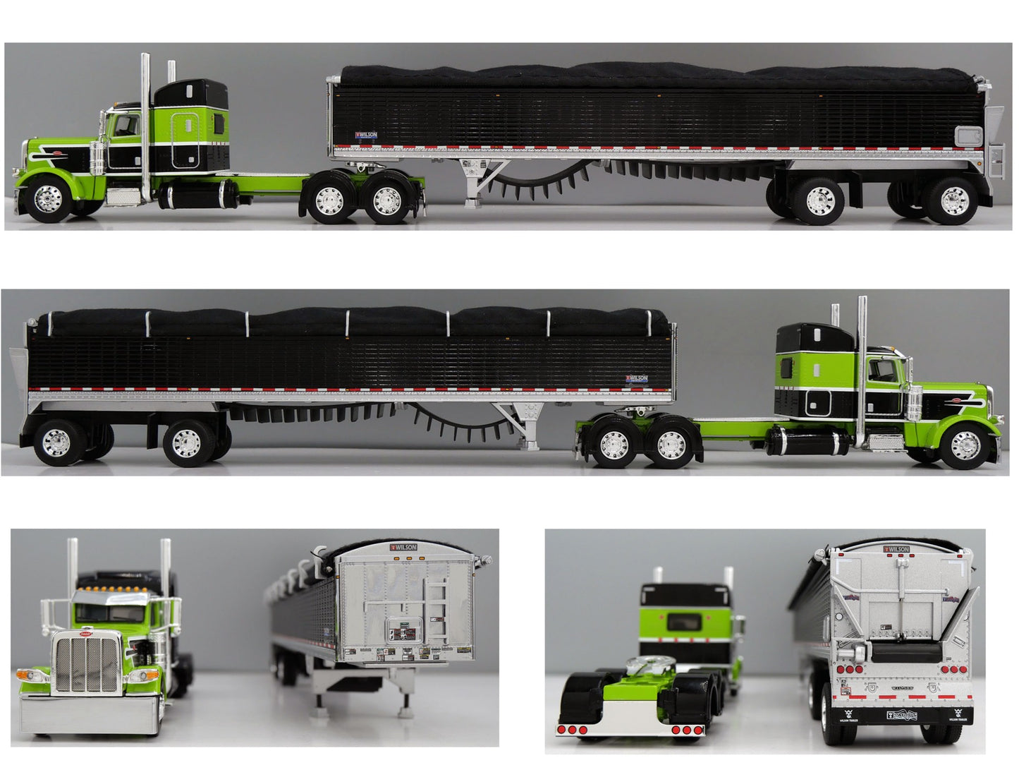 1:64 DCP Peterbilt 389 Lime and Black with 48" Standup Sleeper with Spread Axle Wilson Patriot Belt Trailer