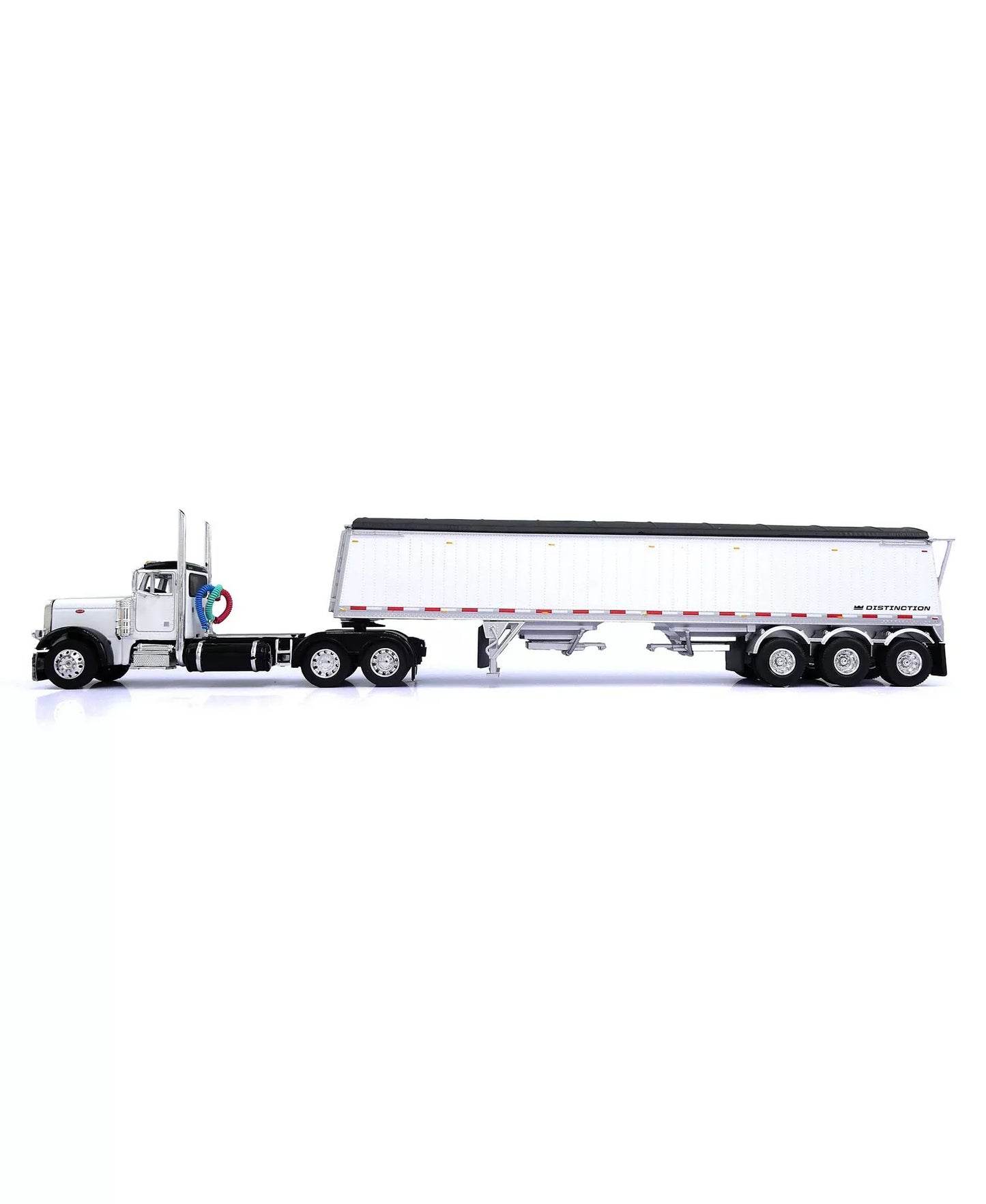 1:64 DCP White & Black Peterbilt 379 Day Cab Semi with Lode King Triple Axle Grain Trailer