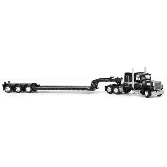 1:64 DCP Black Ford LTL 9000 with Fontaine Magnitude Tri-axle Lowboy Trailer