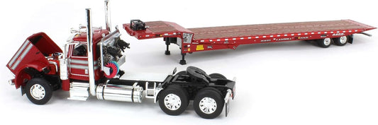 1:64 DCP Red Peterbilt 389 Day Cab Landoll 440B Traveling Axle Trailer