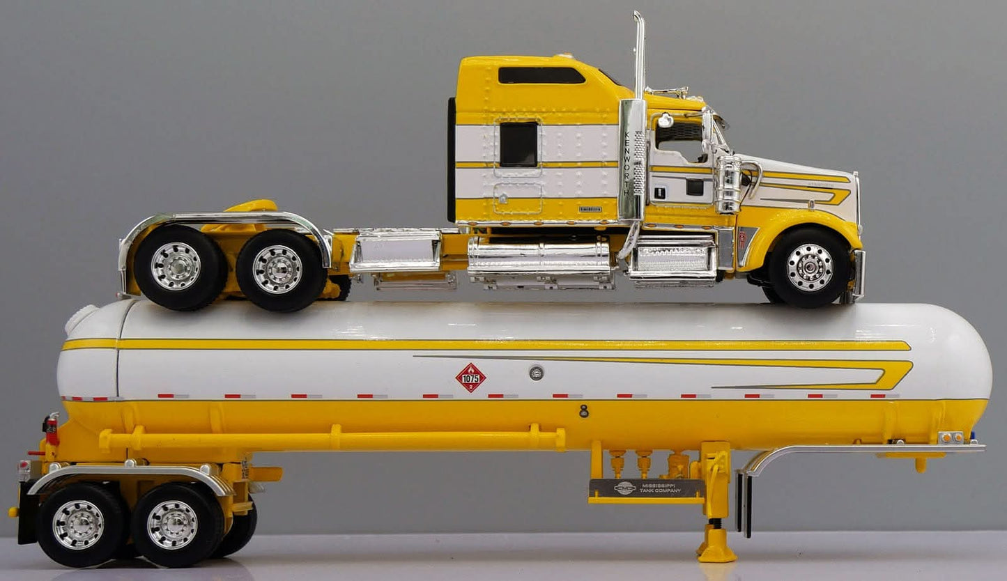 1:64 DCP Kenworth W900L 86" Studio Sleeper with LPG tanker Yellow and White