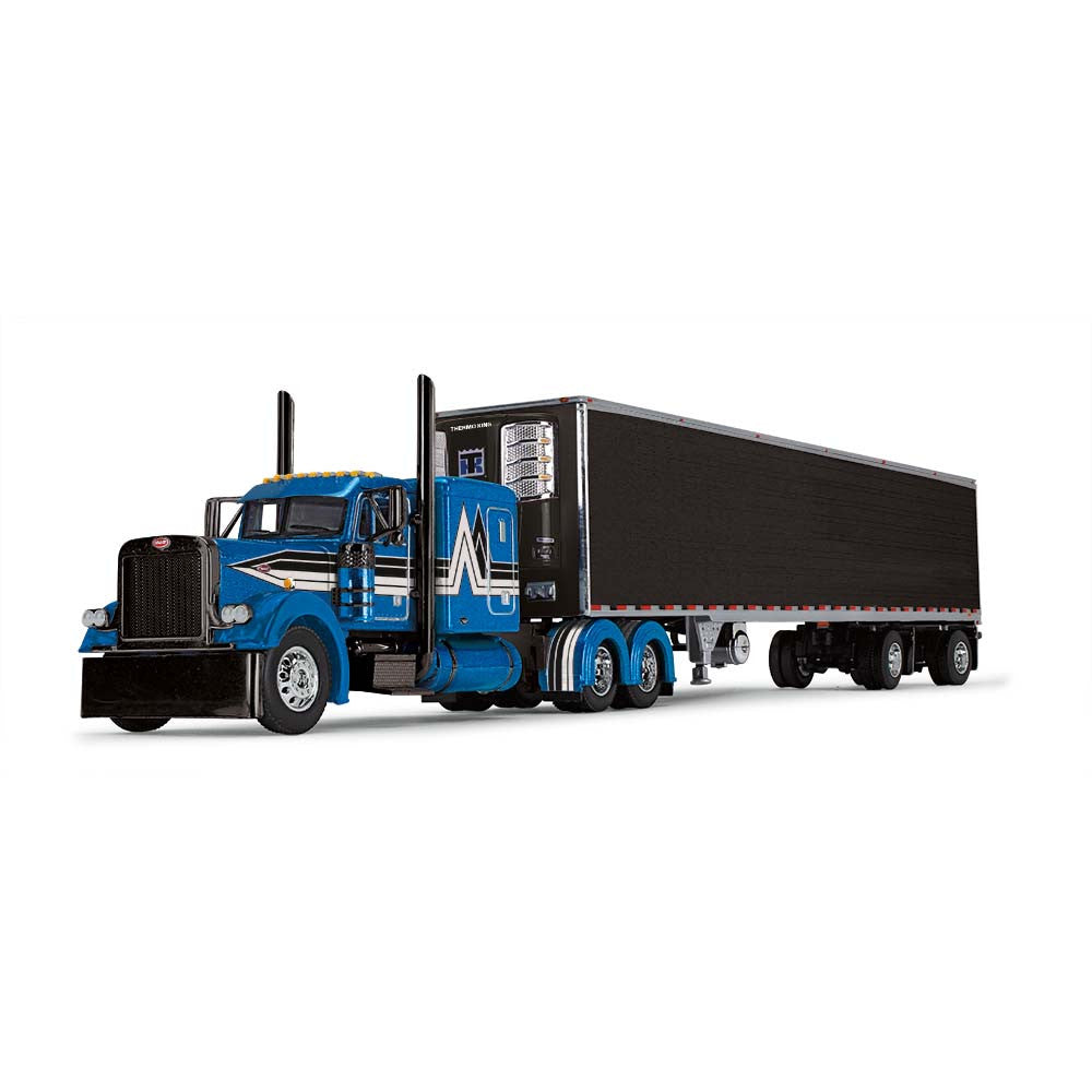 1:64 DCP Blue Black and White Peterbilt 379 with a 53' Spread-Axle Refer Van