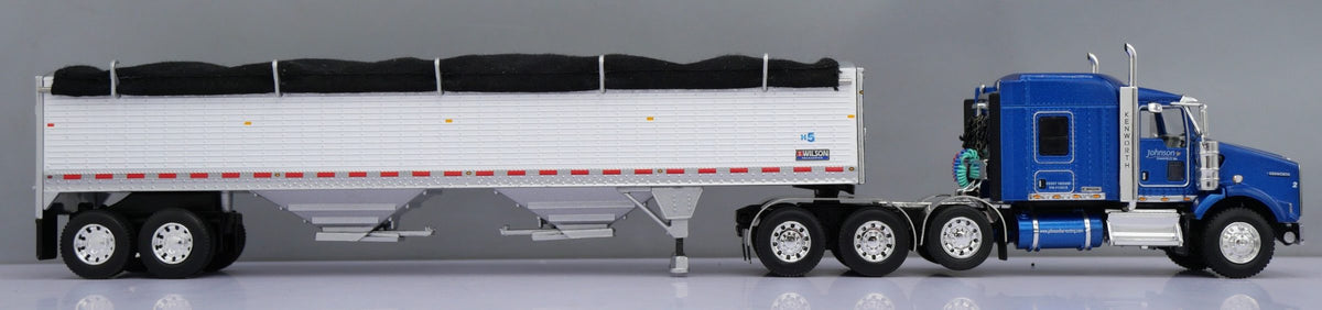 1:64 DCP Johnson Harvesting’s Sovereign Blue Kenworth T800 Tractor with Wilson High Side Grain Trailer