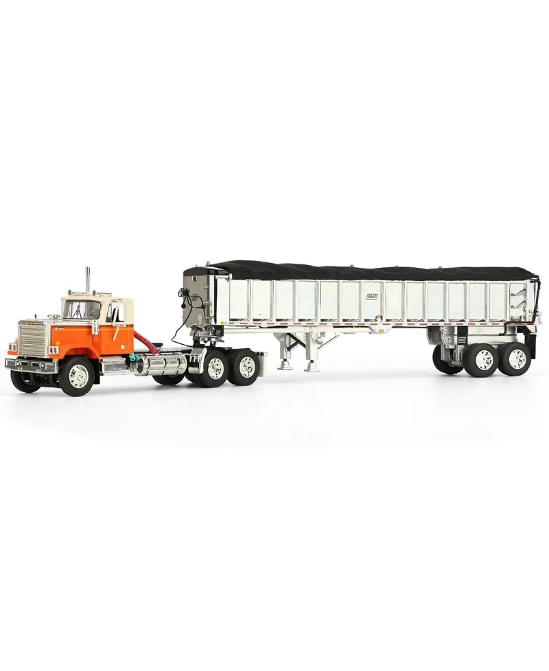1:64 DCP Orange Chevrolet Bison Day Cab with East End Dump Trailer