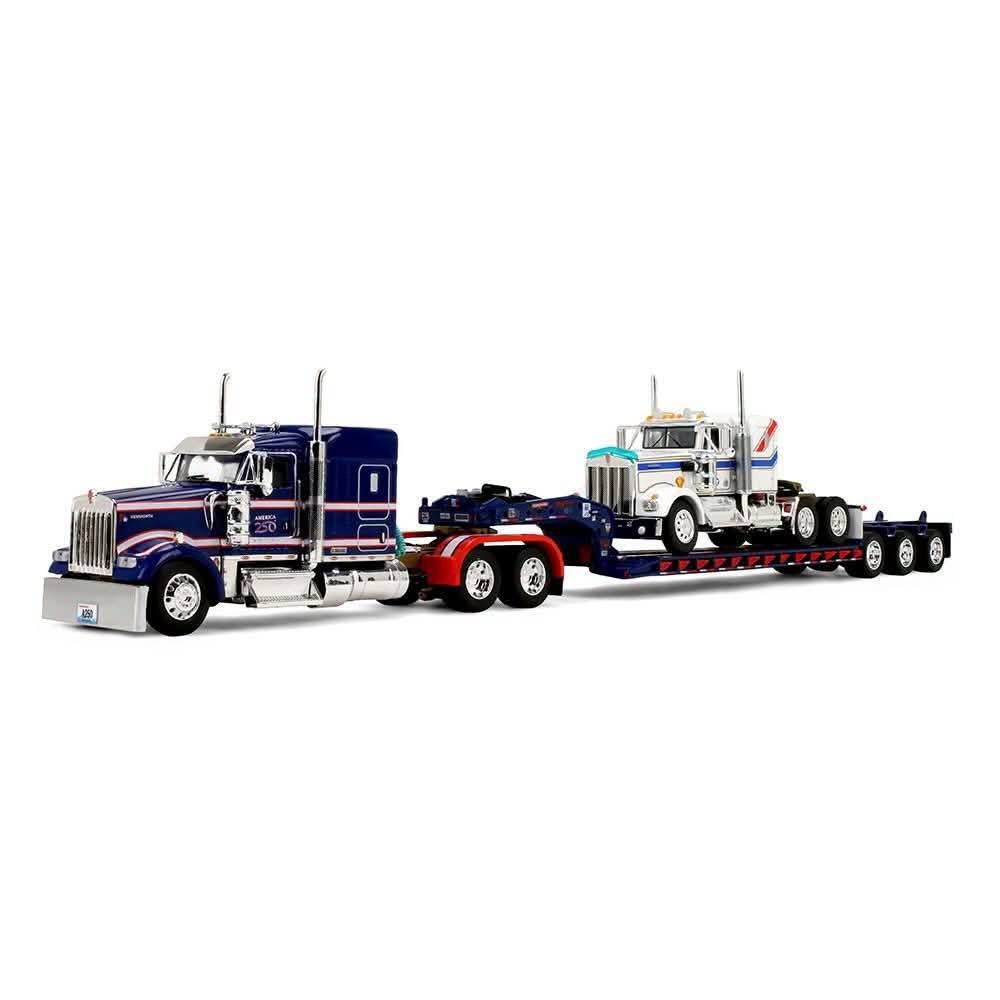 1:64 DCP America 250 Kenworth W900 w 72" aero flat top Magnatude lowboy w Kenworth 900A load