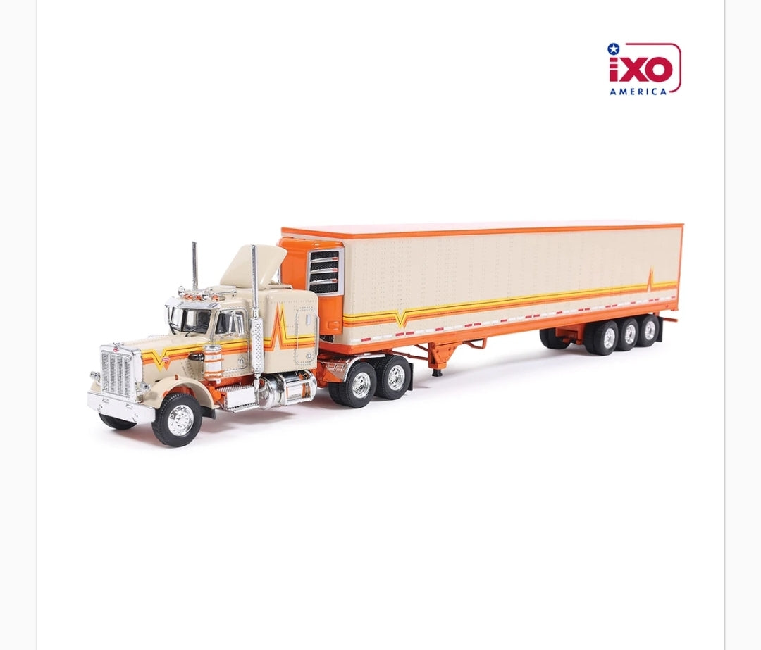 1:64 IXO 1973 Peterbilt 359 Orange and Cream with Modern Trailer