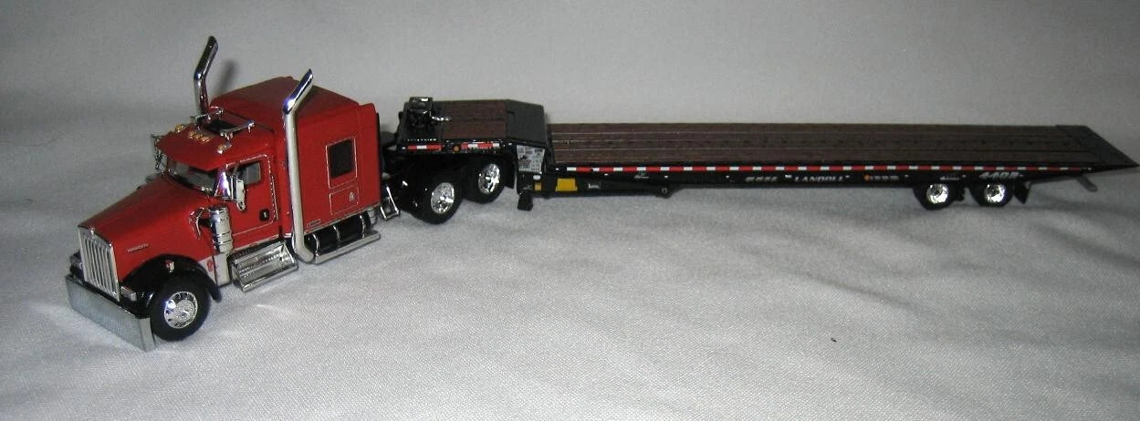 1:64 DCP W900L 70” Sleeper Red w/Red Landoll 440B-50CA Traveling Axle Trailer