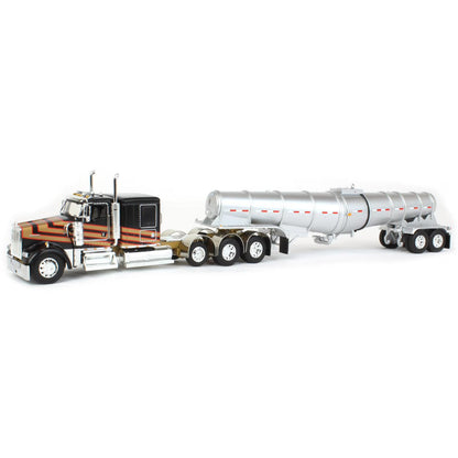1:64 DCP Kenworth W900L with 60" sleeper and Polar deep drop trailer, black and gold