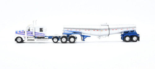 1:64 DCP Kenworth W900L with 60" sleeper and Polar deep drop trailer, white and blue