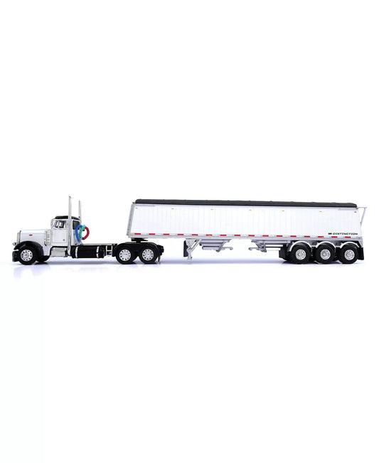 1:64 DCP White & Black Peterbilt 379 Day Cab Semi with Lode King Triple Axle Grain Trailer
