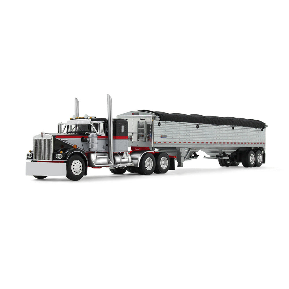 1:64 DCP Black, Gray & Red Kenworth W900A with Grain Trailer