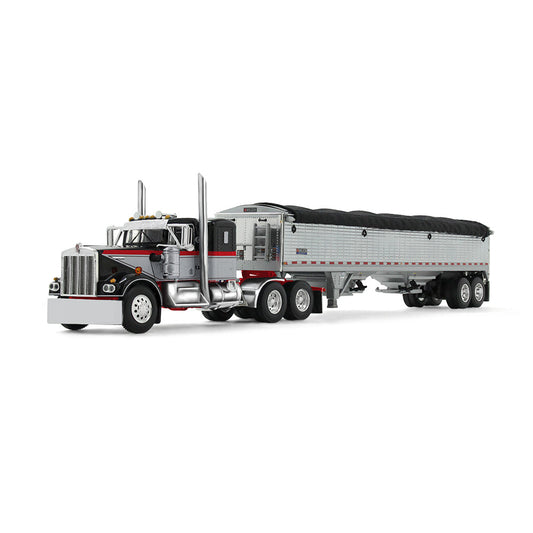1:64 DCP Black, Gray & Red Kenworth W900A with Grain Trailer