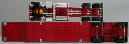 1:64 DCP White red and burgundy Peterbilt 379 with Wilson Spread Axle Cattle Trailer