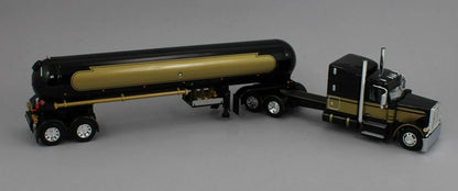1:64 DCP black and gold Peterbilt 589 70" Midroof w/Mississippi LP tanker