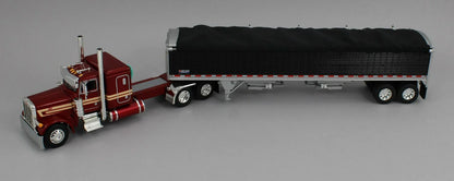 1:64 DCP Peterbilt 379 with 48" Flattop Sleeper and Wilson High Sided Grain Trailer, Candy Apple Red and Black