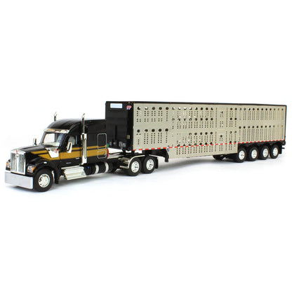 1:64 DCP Black & Gold Kenworth W990 with Wilson Silverstar Livestock Trailer