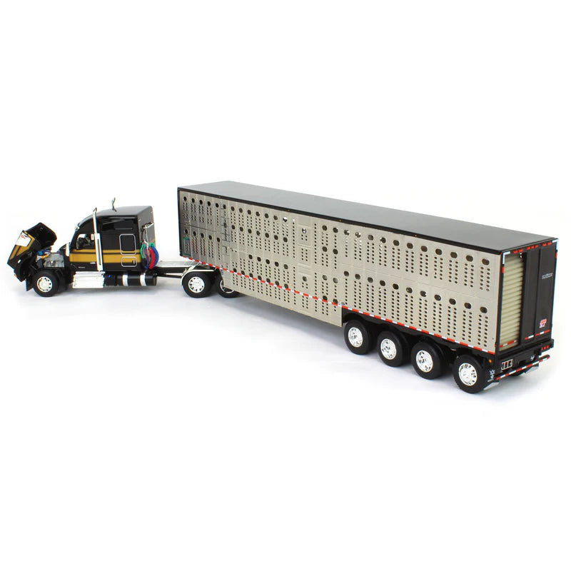 1:64 DCP Black & Gold Kenworth W990 with Wilson Silverstar Livestock Trailer