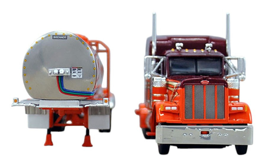 1:64 DCP Peterbilt 379 with 63"midroof sleeper with a 270" wheelbase pulling a simulated rib Brenner tank