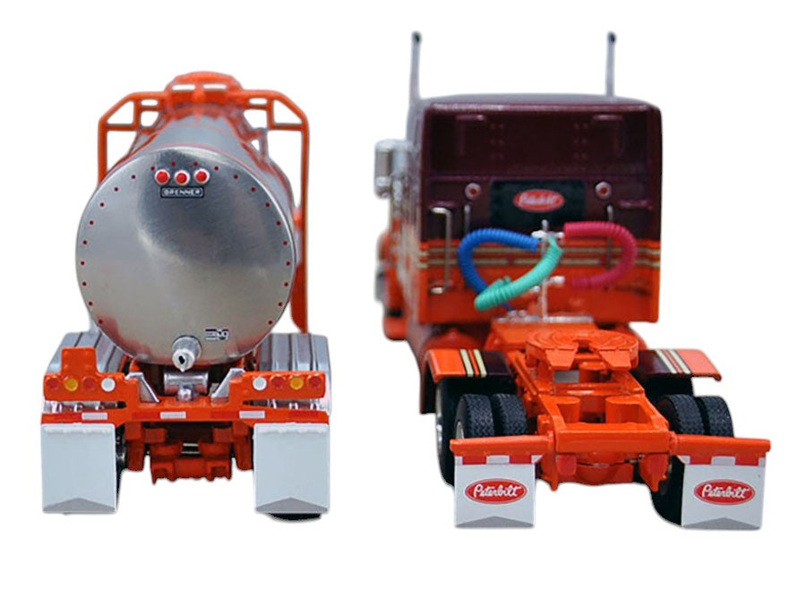 1:64 DCP Peterbilt 379 with 63"midroof sleeper with a 270" wheelbase pulling a simulated rib Brenner tank