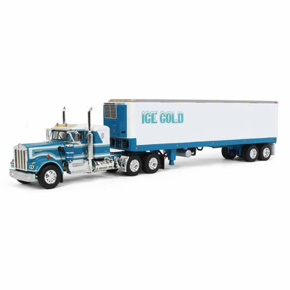 1:64 DCP Teal Kenworth W900A Semi Truck with 40ft Vintage Reefer Trailer, ICE COLD