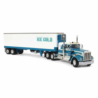 1:64 DCP Teal Kenworth W900A Semi Truck with 40ft Vintage Reefer Trailer, ICE COLD