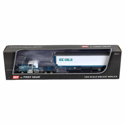 1:64 DCP Teal Kenworth W900A Semi Truck with 40ft Vintage Reefer Trailer, ICE COLD