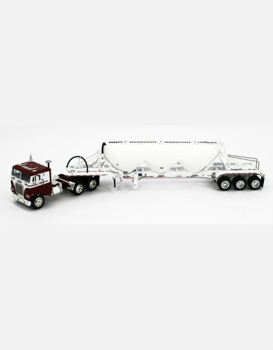 1:64 DCP Maroon and white Freightliner COE and Heil pneumatic 3 drop bulk trailer