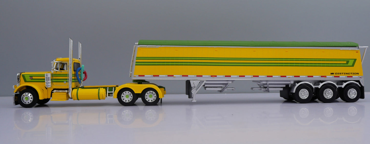 1:64 DCP Peterbilt 379 Day Cab Semi Truck w Lode King Distinction Tri-Axle Grain Hopper Trailer