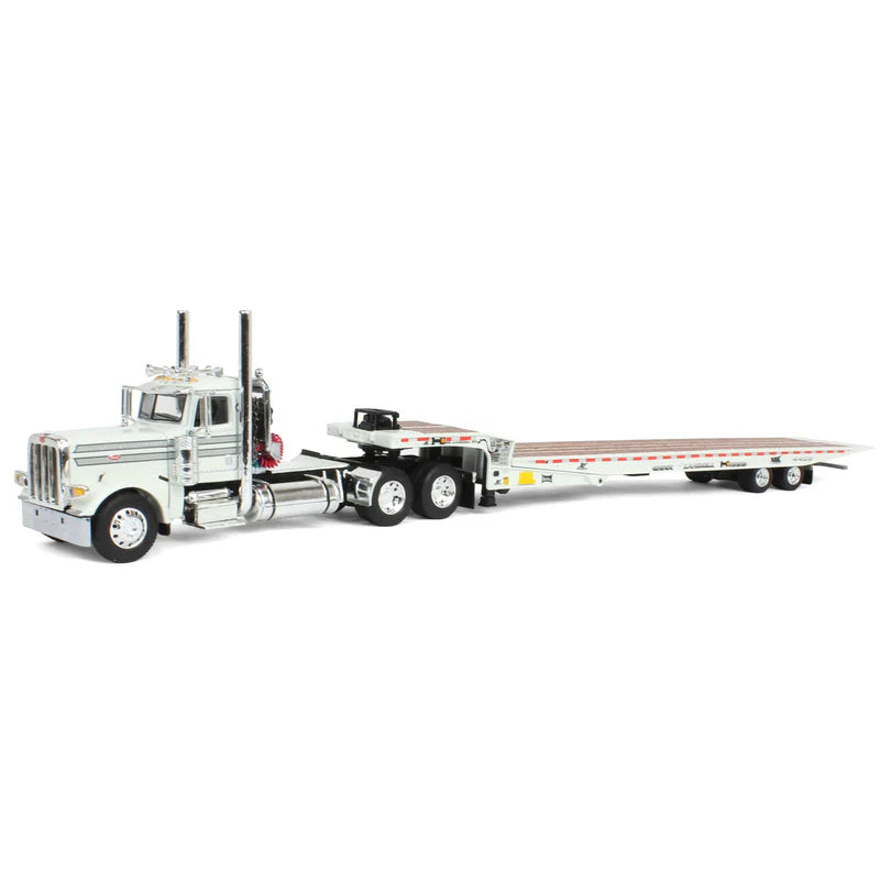 1:64 DCP White Peterbilt 389 with Landoll 440 Series Traveling Axle Trailer