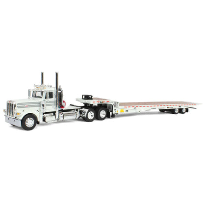 1:64 DCP White Peterbilt 389 with Landoll 440 Series Traveling Axle Trailer