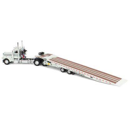 1:64 DCP White Peterbilt 389 with Landoll 440 Series Traveling Axle Trailer