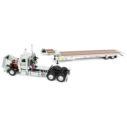 1:64 DCP White Peterbilt 389 with Landoll 440 Series Traveling Axle Trailer