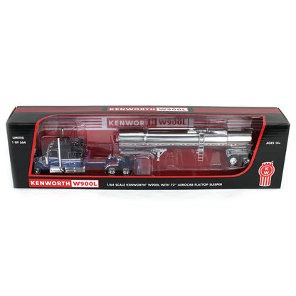 1:64 DCP Kenworth W900L with 72in Aerocab Sleeper & Brenner Tanker, Blue, Black & Silver Limited Edition