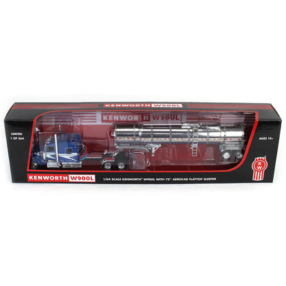 1:64 DCP Kenworth W900L with 72in Aerocab Sleeper & Brenner Tanker, Blue & Silver Limited Edition