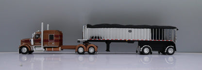 1:64 DCP Kenworth W900L Aerocab Flattop Sleeper Semi Truck & MAC Coal End Dump Trailer, Brown