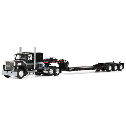 1:64 DCP Black Ford LTL 9000 with Fontaine Magnitude Tri-axle Lowboy Trailer