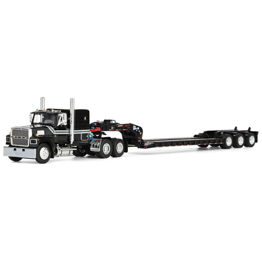 1:64 DCP Black Ford LTL 9000 with Fontaine Magnitude Tri-axle Lowboy Trailer