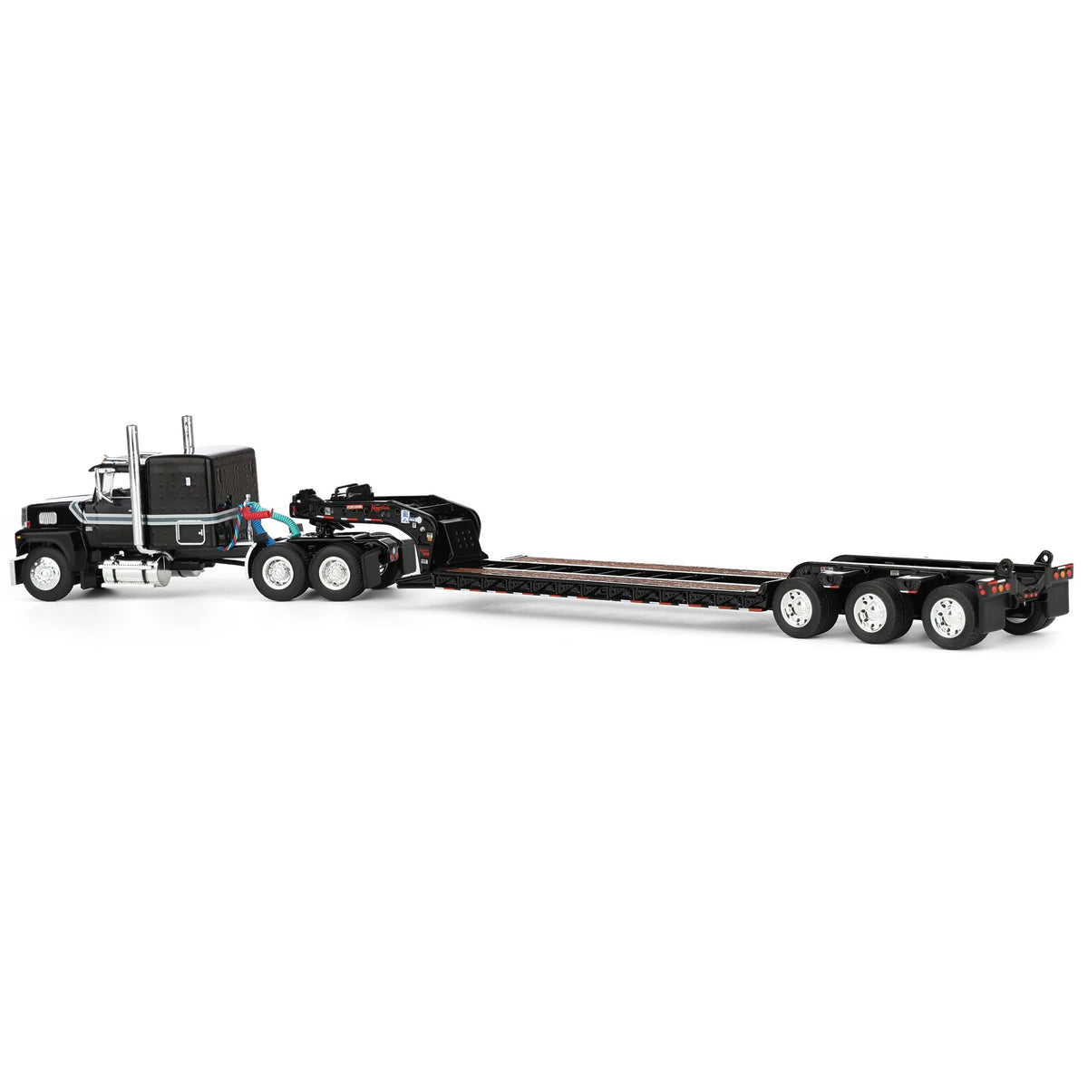 1:64 DCP Black Ford LTL 9000 with Fontaine Magnitude Tri-axle Lowboy Trailer