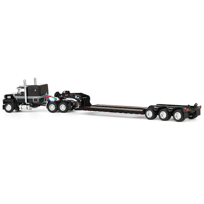 1:64 DCP Black Ford LTL 9000 with Fontaine Magnitude Tri-axle Lowboy Trailer
