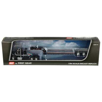 1:64 DCP Black Ford LTL 9000 with Fontaine Magnitude Tri-axle Lowboy Trailer