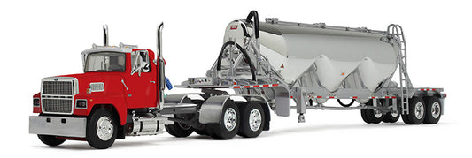 1:64 DCP Ford LTL 9000 Day Cab with Heil Pneumatic Tank Trailer Heil Red