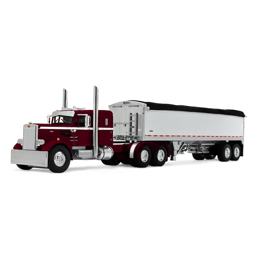 1:64 DCP Dark Cherry & White Peterbilt Model 351 with 36” Sleeper & 34’ Wilson Pacesetter Grain Trailer