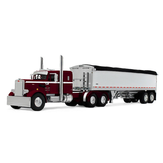 1:64 DCP Dark Cherry & White Peterbilt Model 351 with 36” Sleeper & 34’ Wilson Pacesetter Grain Trailer