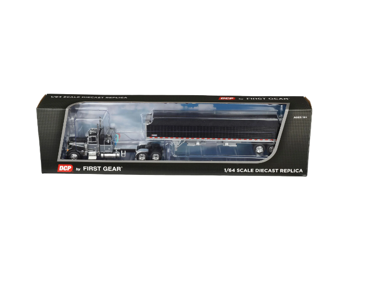 1:64 DCP Black And Grey Peterbilt 379 w/ 48" flat top Sleeper & Wilson Pacesetter 43' High sided Grain Trailer