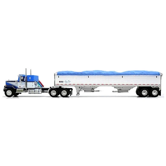 1:64 DCP Blue and White GMC General with 34" coffin sleeper and Wilson grain hopper Shupe Bros