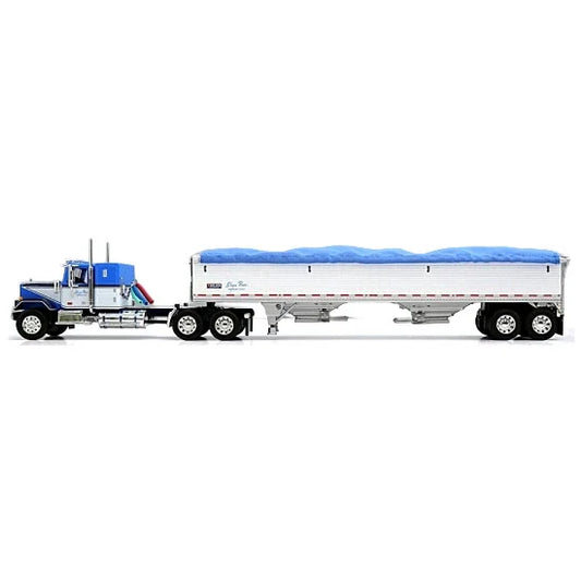 1:64 DCP Blue and White GMC General with 34" coffin sleeper and Wilson grain hopper Shupe Bros