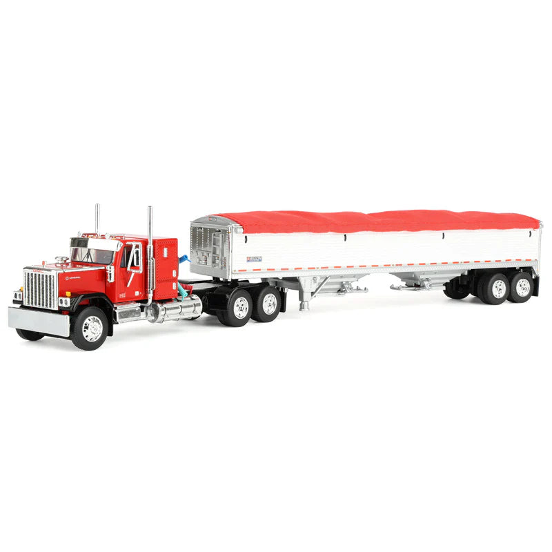 1:64 DCP Red and Black GMC General with 34" coffin sleeper and Wilson grain hopper