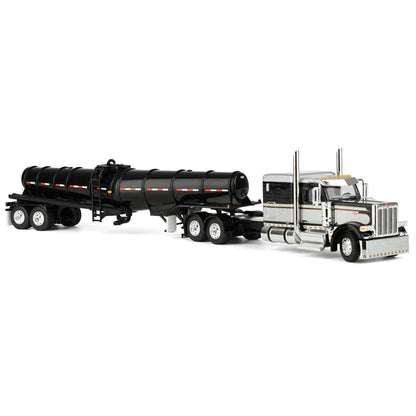 1/64 Black Peterbilt 589 Semi Truck with 63in Flat Top Sleeper Cab & Polar Deep Drop Trailer