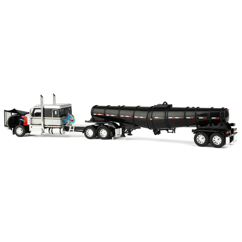1/64 Black Peterbilt 589 Semi Truck with 63in Flat Top Sleeper Cab & Polar Deep Drop Trailer