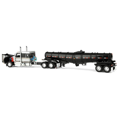1/64 Black Peterbilt 589 Semi Truck with 63in Flat Top Sleeper Cab & Polar Deep Drop Trailer